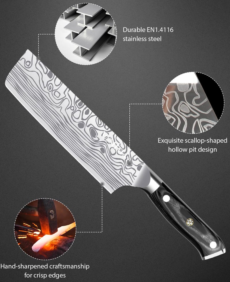 MOSFiATA 7â€ Nakiri Chef's Knife with Finger Guard, German High Carbon Stainless Steel EN1.4116 Vegetable Knife, Multipurpose Kitchen Knife with Micarta Handle in Gift Box - Image 3